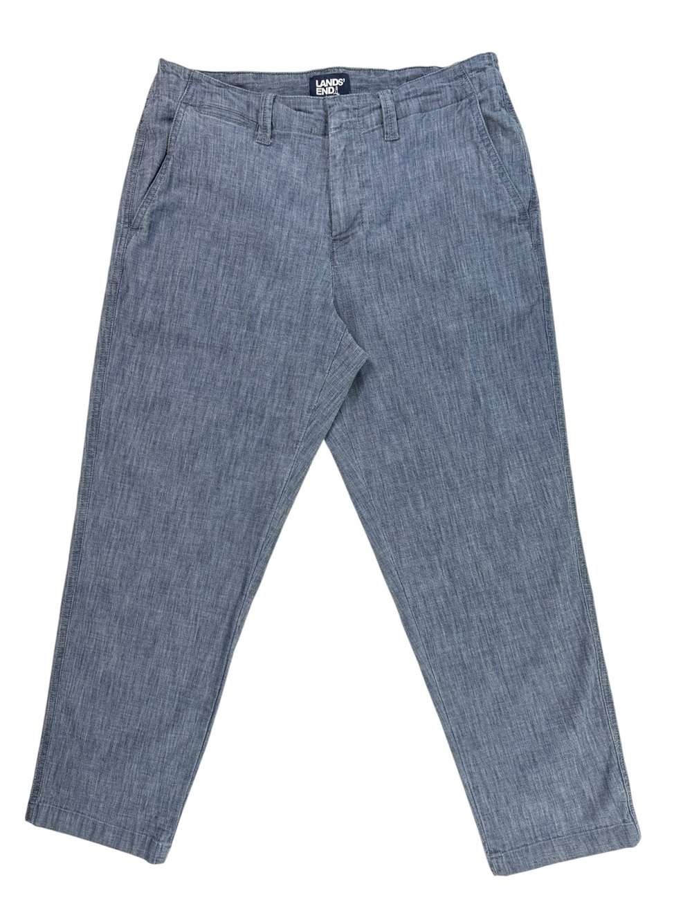 Lands' End Chambray Crop Pants Womens 4P Petite Blue Stretch Cotton